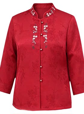 中老年人衬衫夏装上衣女奶奶夏季婚庆衬衣妈妈夏季薄款老太太衣服
