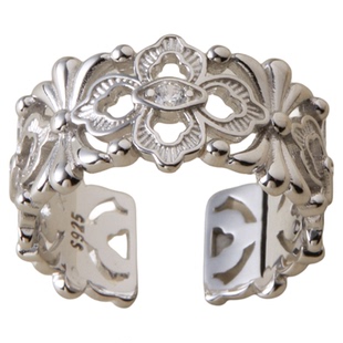 素图戒指镂空雕花925银戒轻奢高级开口指环小众设计饰品女款首饰