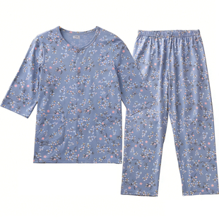 中老年女装夏季短袖开衫家居服妈妈宽松套装奶奶夏装婆婆衣服薄款