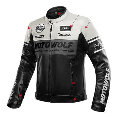 摩多狼摩托车赛车服复古机车服冬季保暖皮衣CE级防摔骑行服骑士服