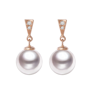 GiO珠宝18K金Akoya海水珍珠耳钉钻石耳饰耳坠女高亮耳环