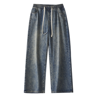 弯刀冰丝牛仔裤男款夏季薄款冰氧凉感直筒裤美式潮牌阔腿宽松裤子