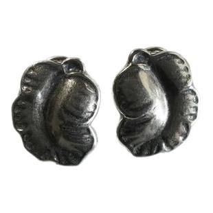 丹麦乔治JS植物叶脉纯银耳扣通体925耳环丹麦设计师古董首饰杰森