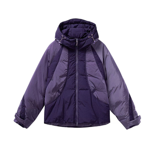 撞色拼接设计感短款羽绒服90白鸭绒冬季户外运动连帽保暖外套男女