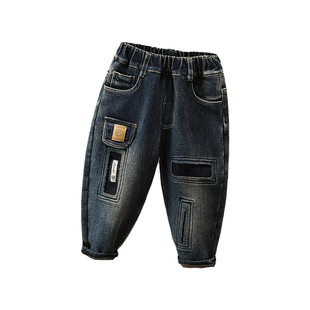 男童加绒牛仔裤秋冬2025新款儿童一体绒长裤中大童宽松裤子潮破洞
