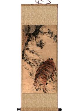 清代名家字画卷轴画三阳开泰仿古山水画梧桐双兔仙鹿乾隆动物绢画