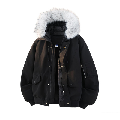 加厚保暖派克服黑色棉服外套