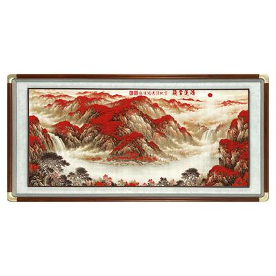 新中式国画办公室大幅3d装饰聚宝盆客厅沙发背景制作朱砂画框中框