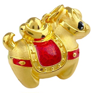 百泰首饰生肖马年黄金吊坠女足金999卡通小马珐琅金元宝唐马挂坠