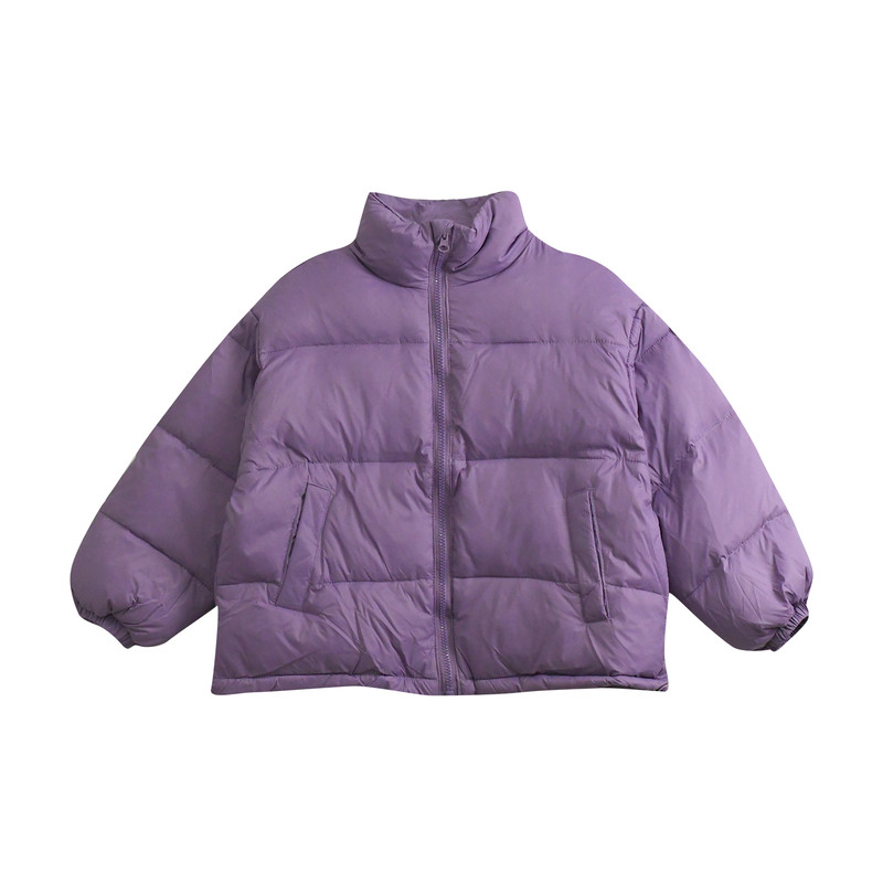 冬季保暖棉服女装紫色拉链外套