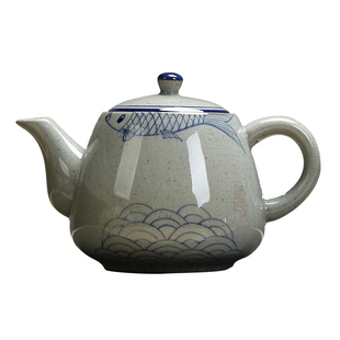 陶瓷手柄式大茶壶 复古手绘青花瓷耐高温泡茶壶1升餐厅茶水家用壶