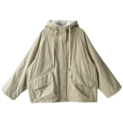 抽绳大兜宽松毛毛加厚棉服女