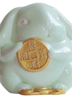 陶瓷创意可爱小兔子摆件兔年吉祥物家居桌面装饰品招财生肖兔礼物