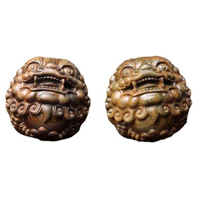 天然绿檀木雕貔貅保健球手把件