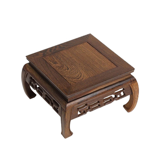 红木雕长正方形花瓶摆件底座 鸡翅木质花盆实木托架佛像奇石石头