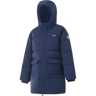 李宁童连帽男女同款休闲中羽绒服