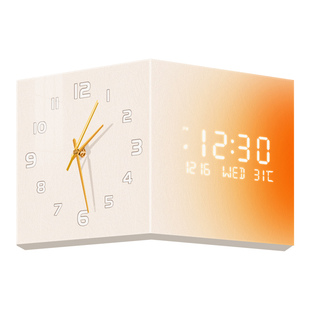 奶油风客厅转角时钟挂墙2026新款万年历电子双面钟表数显拐角挂钟