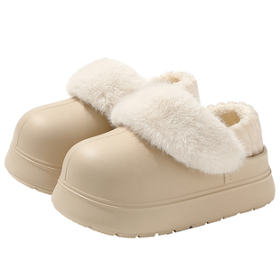防水棉拖鞋女款2025新款冬季外穿毛绒可拆卸防滑保暖厚底包跟棉鞋