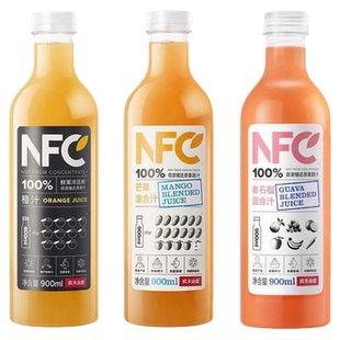 农夫山泉NFC果汁橙汁芒果汁番石榴汁纯果蔬汁鲜榨饮料900ml大瓶装