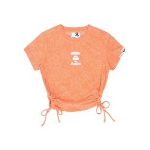 Aape旗舰店女装春夏猿人字母刺绣束腰小花暗纹短款短袖T恤1307XXK