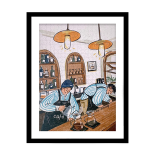 kibifufu拼图成人版500片带框高手冲咖啡店丝绒益智解压玩具礼物