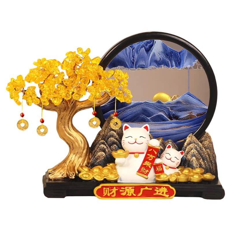 发财树流沙画招财猫摆件