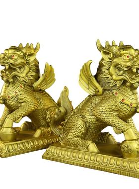 纯铜招財麒麟一对客厅办公室摆件
