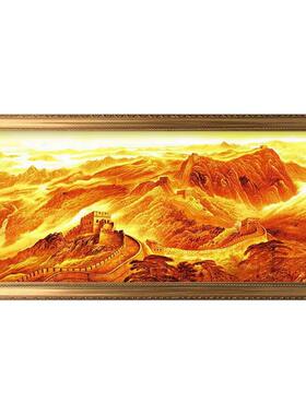 金色万里长城手绘油画客厅装饰画办公室沙发背景墙挂画壁画靠山图