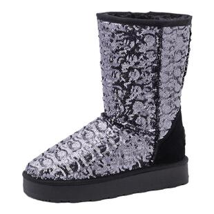 2025年雪地靴中筒牛皮加厚加绒保暖内增高9cm防滑卡其色女真皮靴