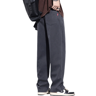 罗蒙加绒裤子冬季男款垂感直筒裤男士宽松休闲长裤秋冬潮牌阔腿裤