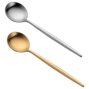 onlycook 高颜值304不锈钢勺子儿童餐勺金色圆头家用长柄饭勺汤勺