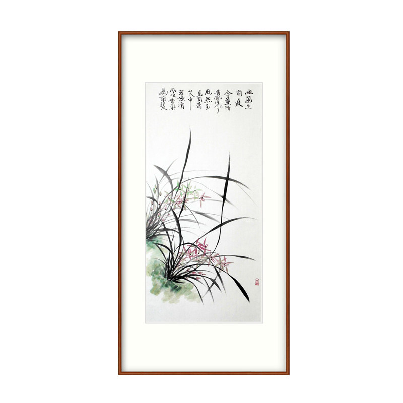 手工花鸟原稿竖幅中堂风兰石国画