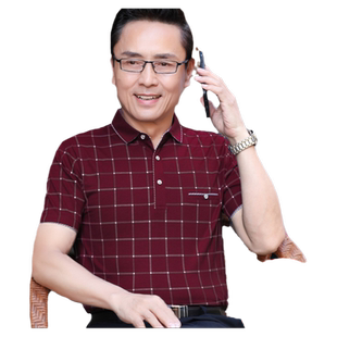 纯棉爸爸夏装短袖t恤中年男士40-50岁男装上衣翻领中老年人polo衫