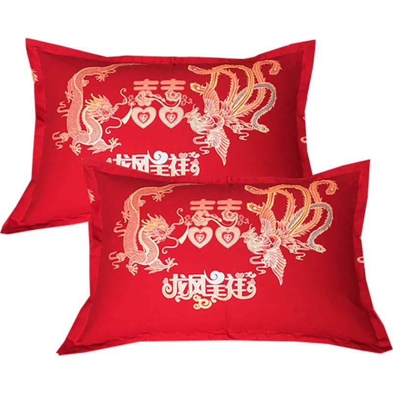 纯棉结婚喜庆加厚枕套一对