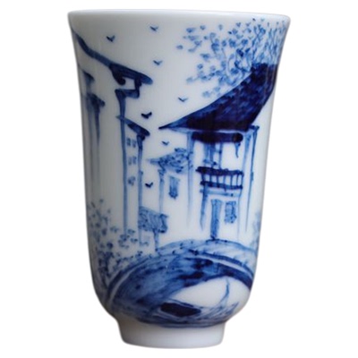 九希堂写意画茶杯青花瓷仿古