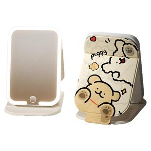 便携折叠可爱镜化妆镜带灯led桌面可立学生台式宿舍卡通家用镜子