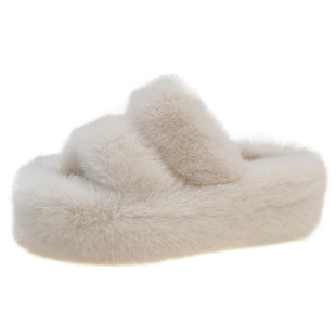 松糕大码厚底增高跟毛毛拖鞋女外穿春秋时尚毛绒办公室内居家棉拖