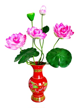 仿真花莲花荷花装饰供佛套装供奉