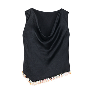 pusumede 夏日风情 贝壳流苏荡领背心女夏外穿气质度假吊带上衣