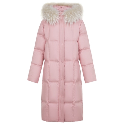 莱茵福莱尔三色鹅绒服连帽宽松