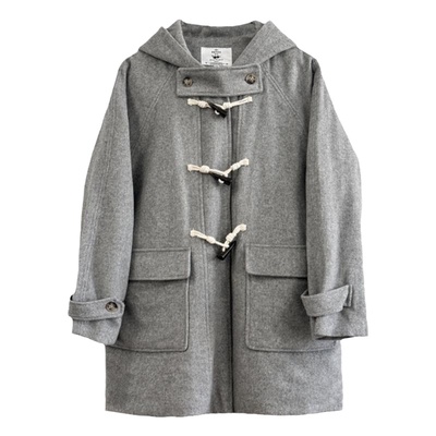 阿车家的大码jk灰色牛角扣大衣