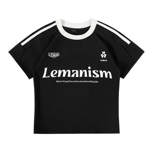 lemanism三条杠字母短款短袖T恤女2025新款中性正肩修身运动打底