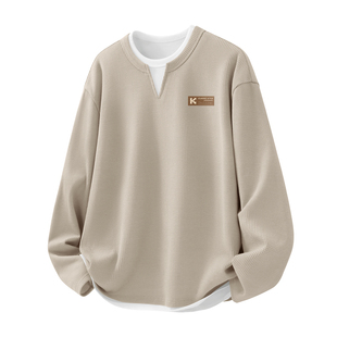 真维斯男士t恤长袖春季华夫格圆领打底衫男款2026新款宽松衣服男Q