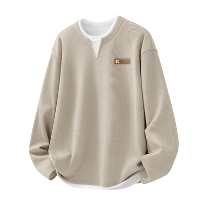 真维斯男士t恤长袖春季华夫格圆领打底衫男款2026新款宽松衣服男Q