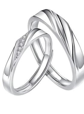 纯银情侣开口可调节指环对戒
