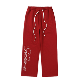 Makemore裤子男款*穿不腻刺绣宽松高级美式纯棉红运动直筒休闲裤