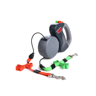 双头牵引绳双狗链子一拖二防缠绕狗绳子带灯牵引器自动伸缩中型犬