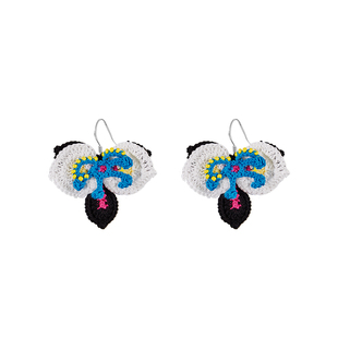 小黄香蕉手钩蝴蝶兰耳环女浮夸风独特串珠耳夹花朵形耳饰海岛度假