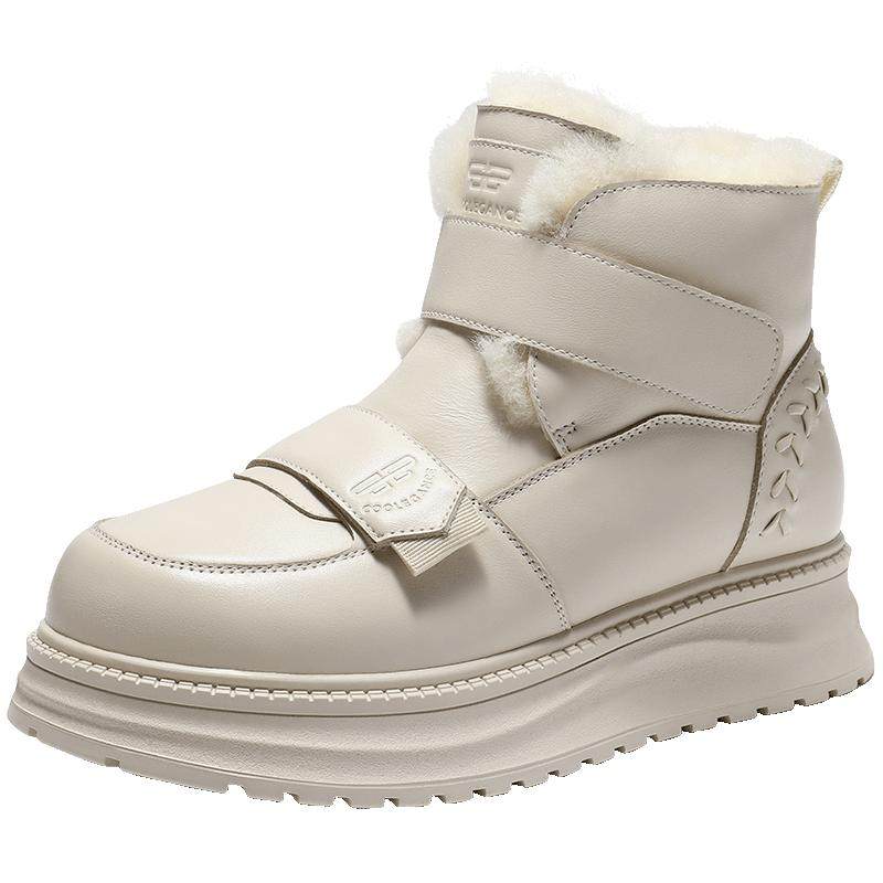 百丽厚底毛毛雪地靴子轻便防滑保暖棉鞋魔术贴东北毛绒鞋E8R1DDD5