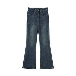 复古高腰微喇牛仔裤女冬季加绒加厚胖mm弹力大码显瘦喇叭马蹄裤子